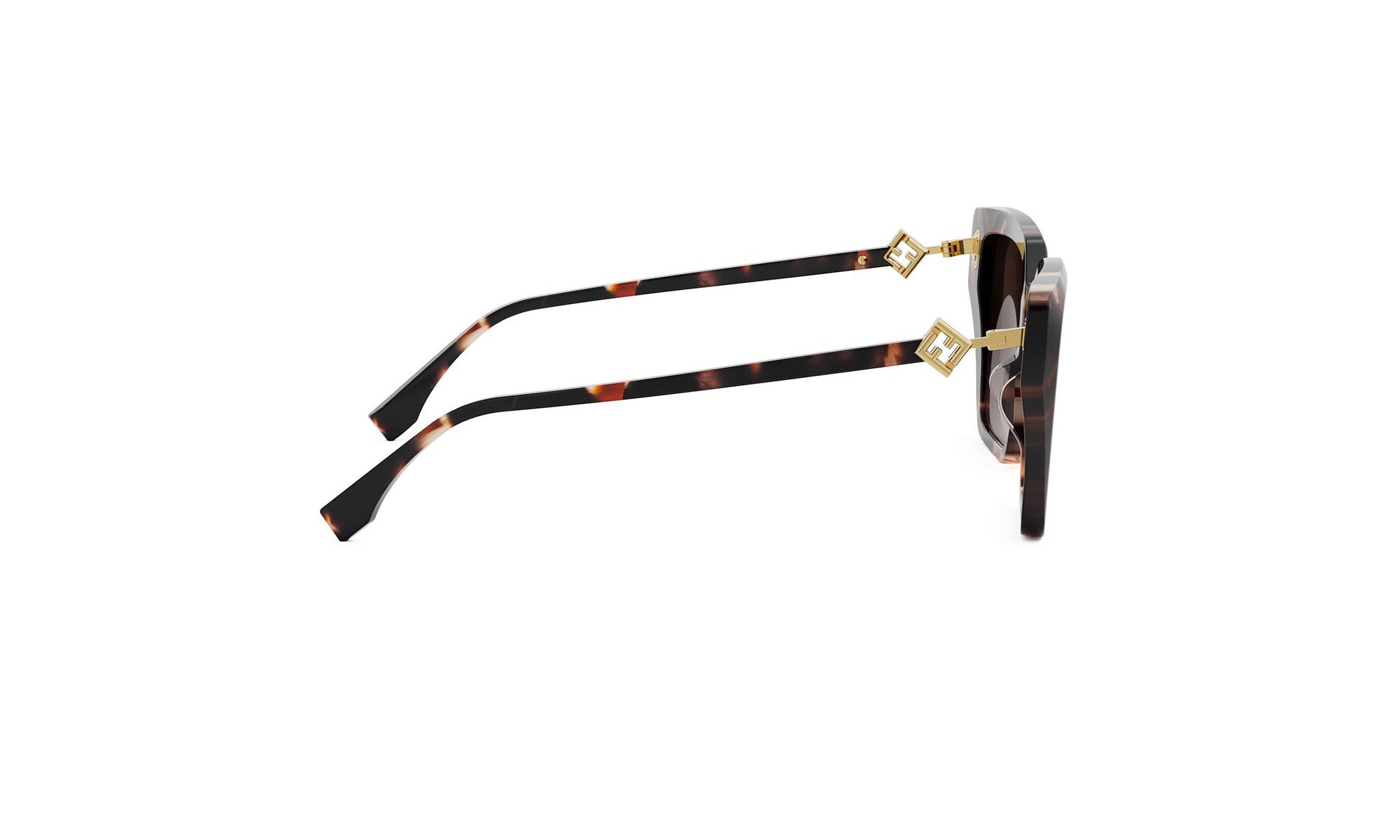 A pair of stylish sunglasses with a tortoiseshell frame and gold-colored accents.