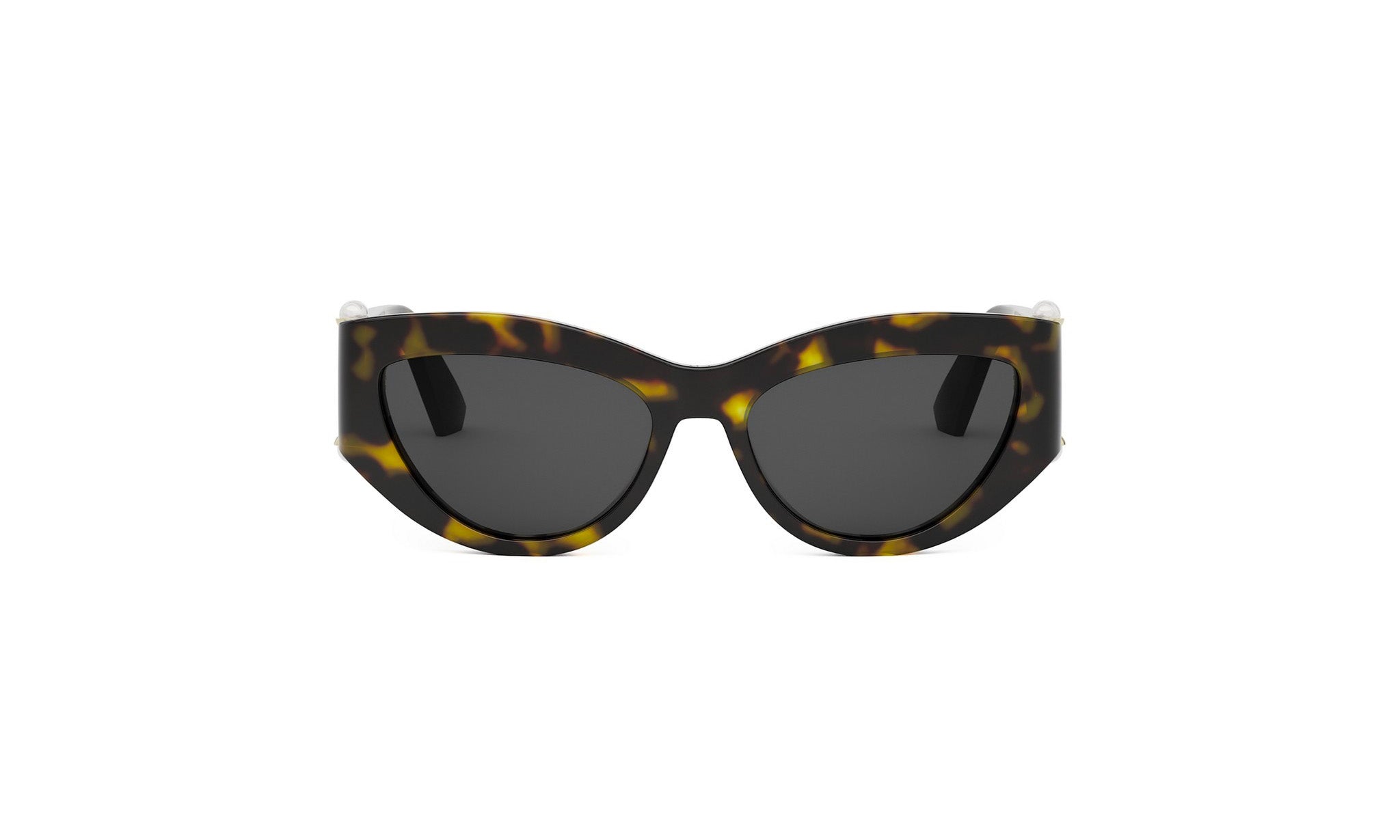 A pair of stylish sunglasses with a tortoiseshell frame and dark lenses.