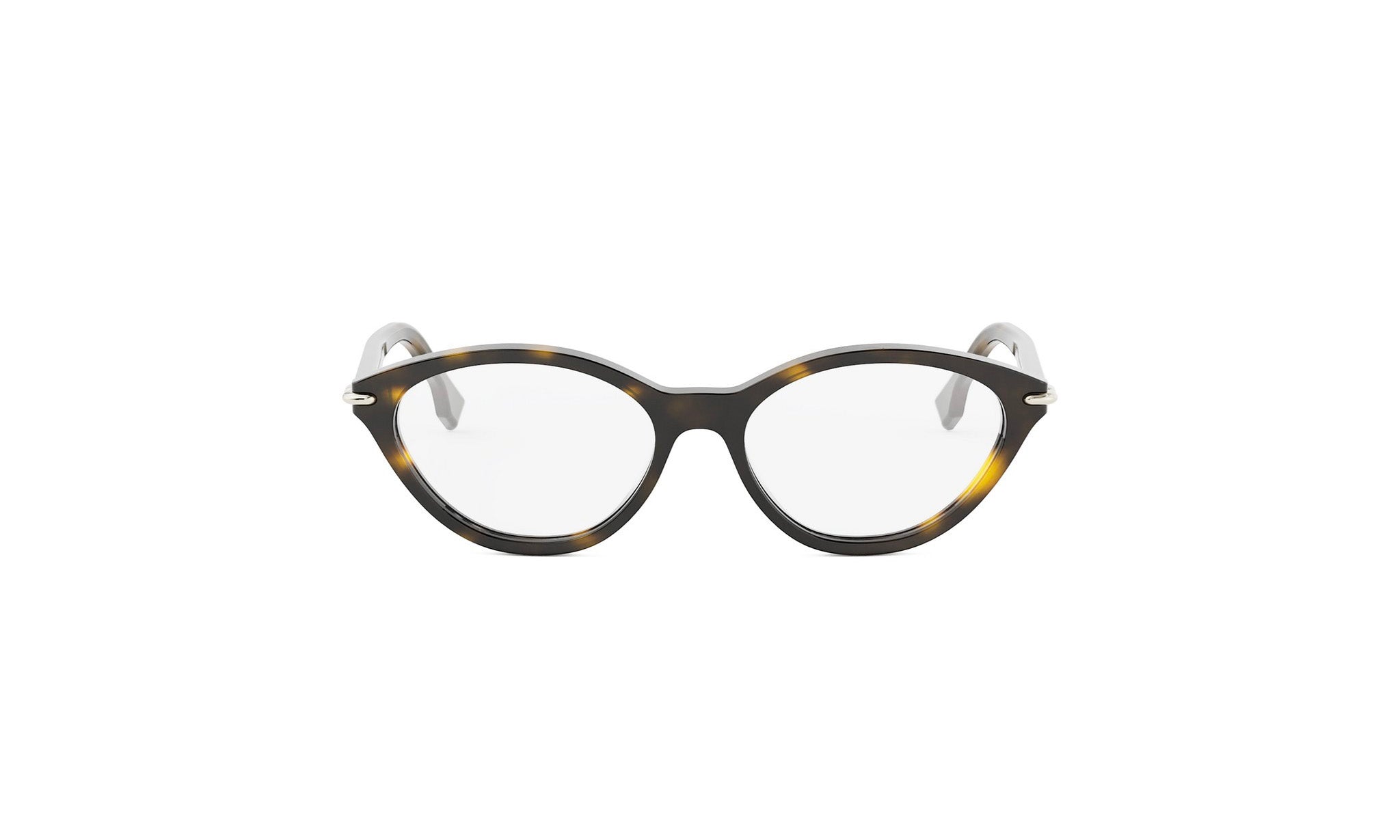 A pair of tortoiseshell-framed glasses with a dark frame and clear lenses.