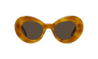 A pair of stylish sunglasses with a round frame and dark lenses.
