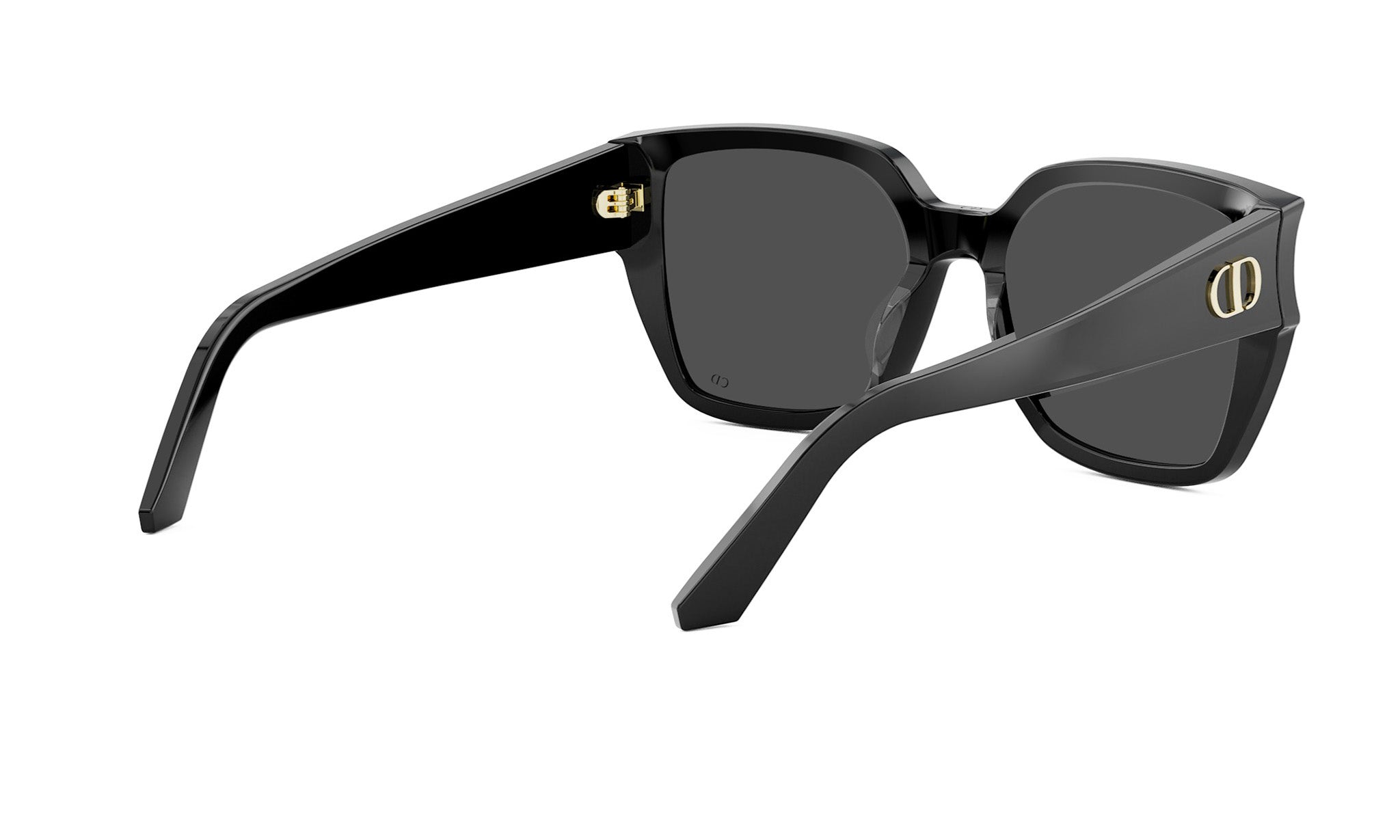 A pair of black sunglasses with gold accents.