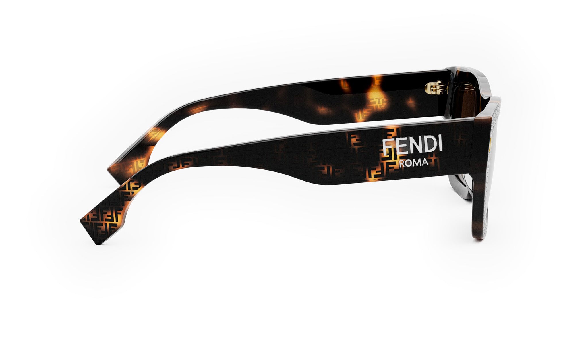 A pair of sunglasses with a dark frame and a patterned design.
