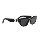 A pair of black sunglasses with a gold-colored accent detail.