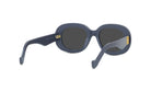 A pair of blue-framed sunglasses with dark lenses.