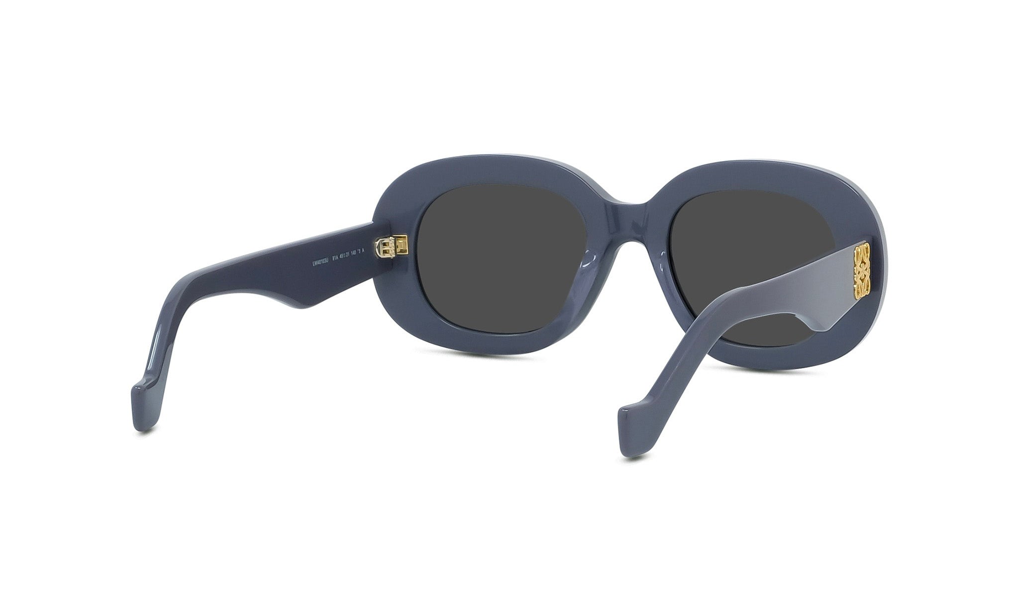A pair of blue-framed sunglasses with dark lenses.