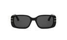 A pair of black rectangular sunglasses with dark lenses.