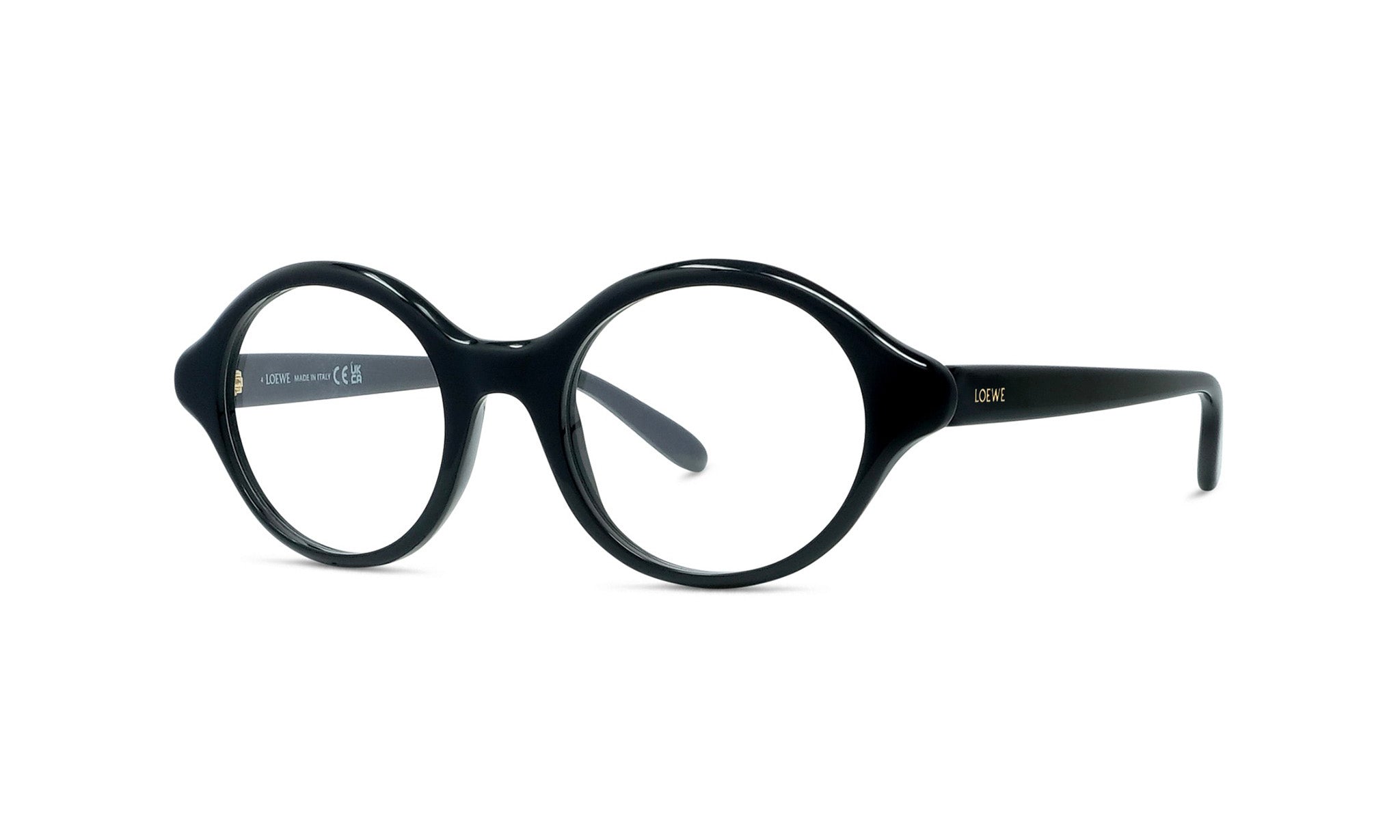 A pair of black round-framed glasses with a sleek, modern design.