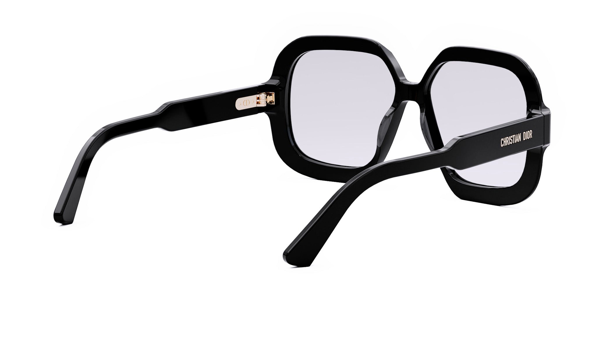 A pair of black-framed sunglasses with a Dior logo on the temples.