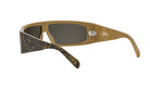 A pair of sunglasses with a leopard print frame and dark lenses.