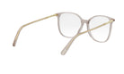 A pair of clear-framed glasses with gold-colored metal arms.