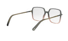 A pair of stylish, square-framed glasses with a dark frame and a lighter frame, featuring a gold-toned metal accent.