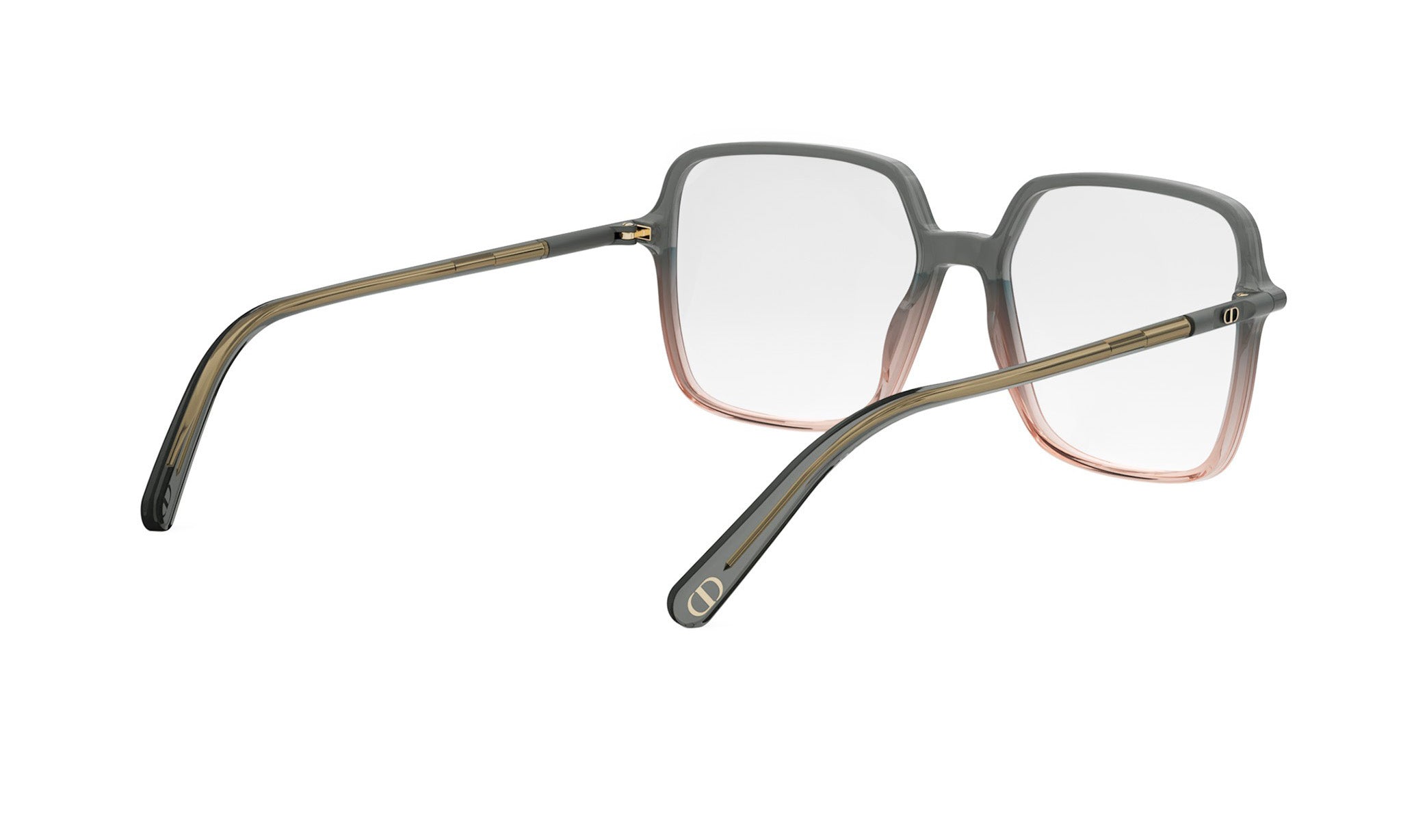A pair of stylish, square-framed glasses with a dark frame and a lighter frame, featuring a gold-toned metal accent.