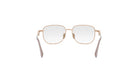 A pair of gold-colored, square-framed glasses with clear lenses.