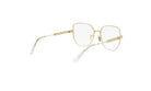 A pair of gold-colored, square-framed glasses with clear lenses.