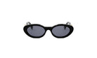 A pair of black cat-eye sunglasses against a white background.