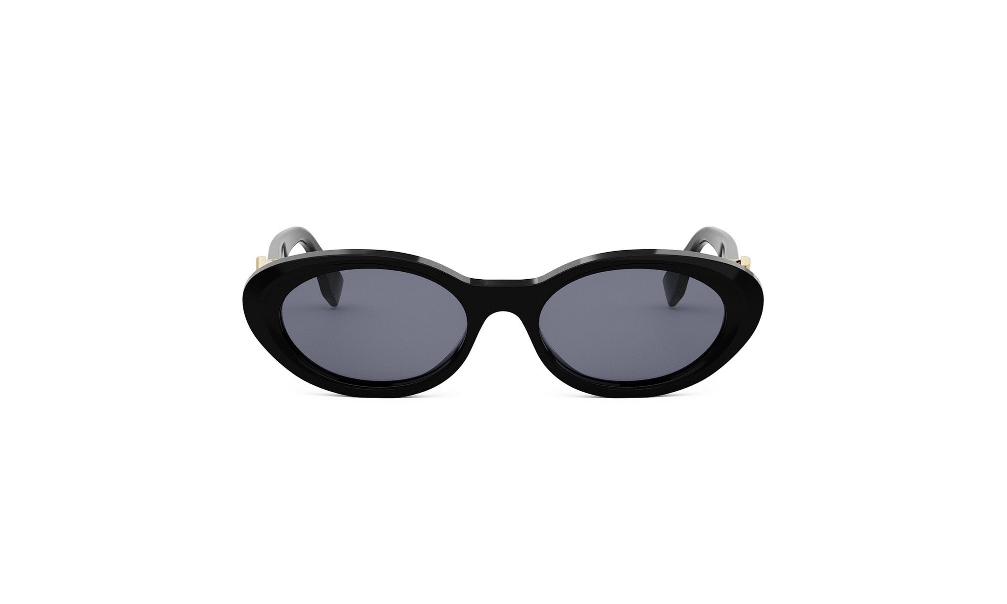 A pair of black cat-eye sunglasses against a white background.