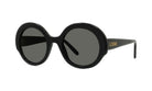A pair of black round sunglasses with the word "LOEVE" printed on the side.