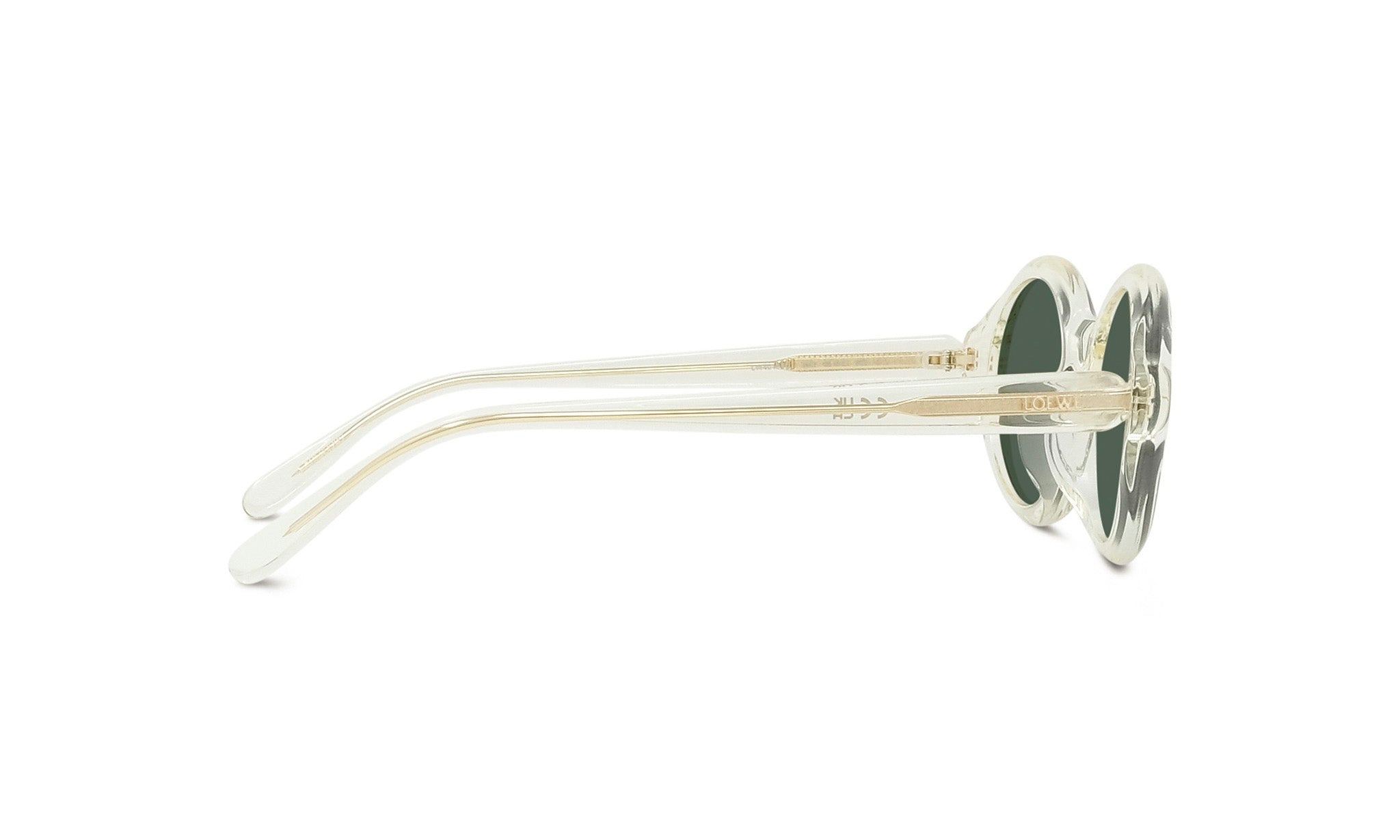 A pair of white-framed sunglasses with dark lenses is shown in the image.