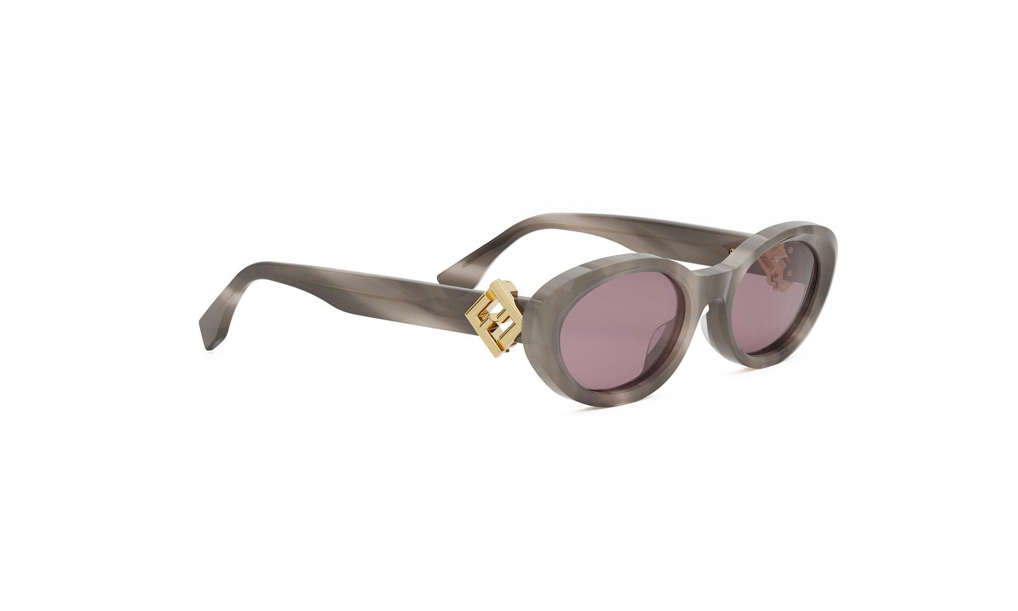 A pair of stylish sunglasses with a dark gray frame and purple lenses.