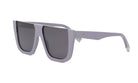 A pair of gray sunglasses with a modern, angular frame design.