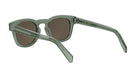 A pair of green-framed sunglasses with dark lenses.