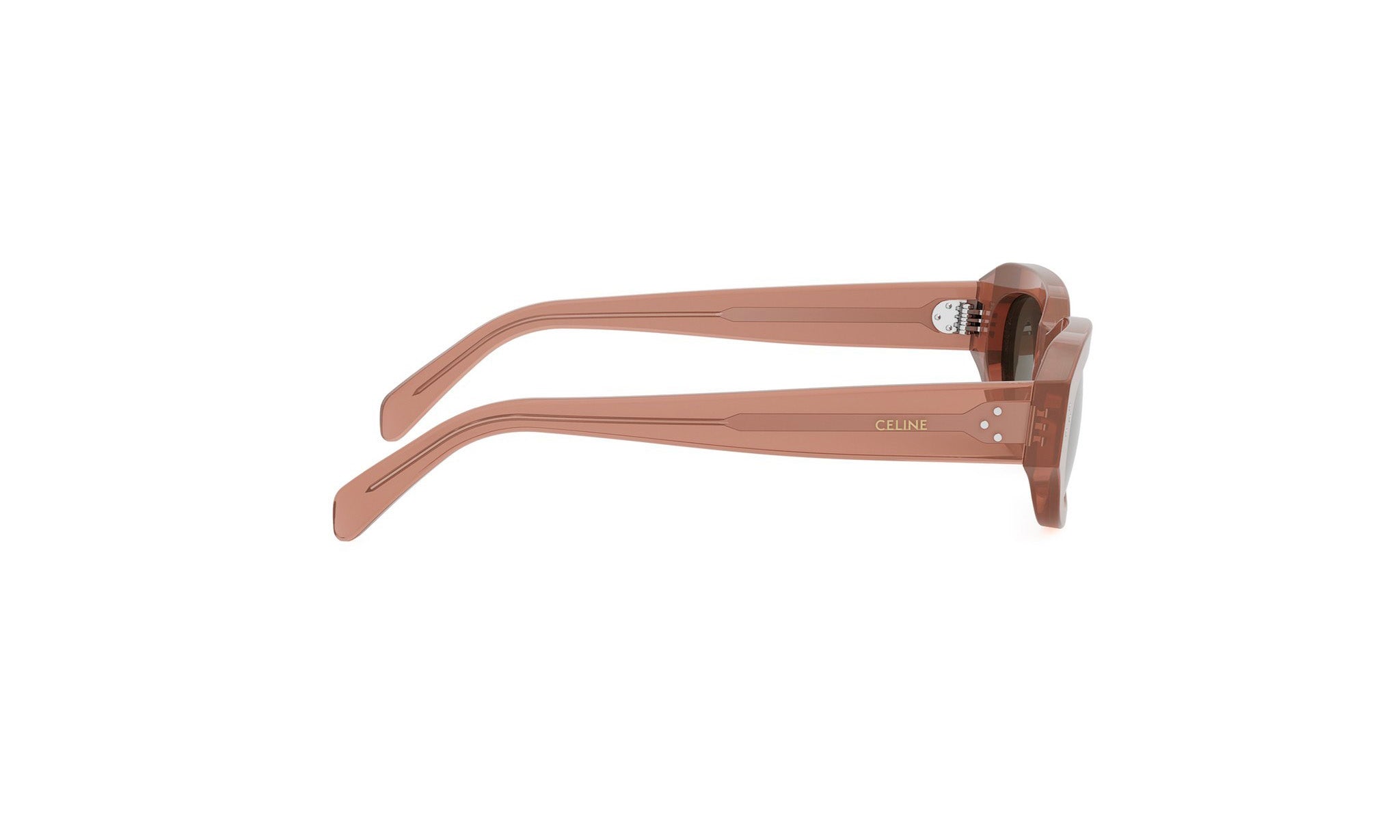 A pair of brown sunglasses with the Celine logo visible on the frame.