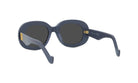 A pair of dark blue oversized sunglasses with gold accents.