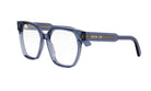 A pair of blue-framed glasses with the brand name "Christian Louboutin" printed on the side.