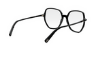 A pair of black-framed glasses with a clear lens, positioned on a white background.