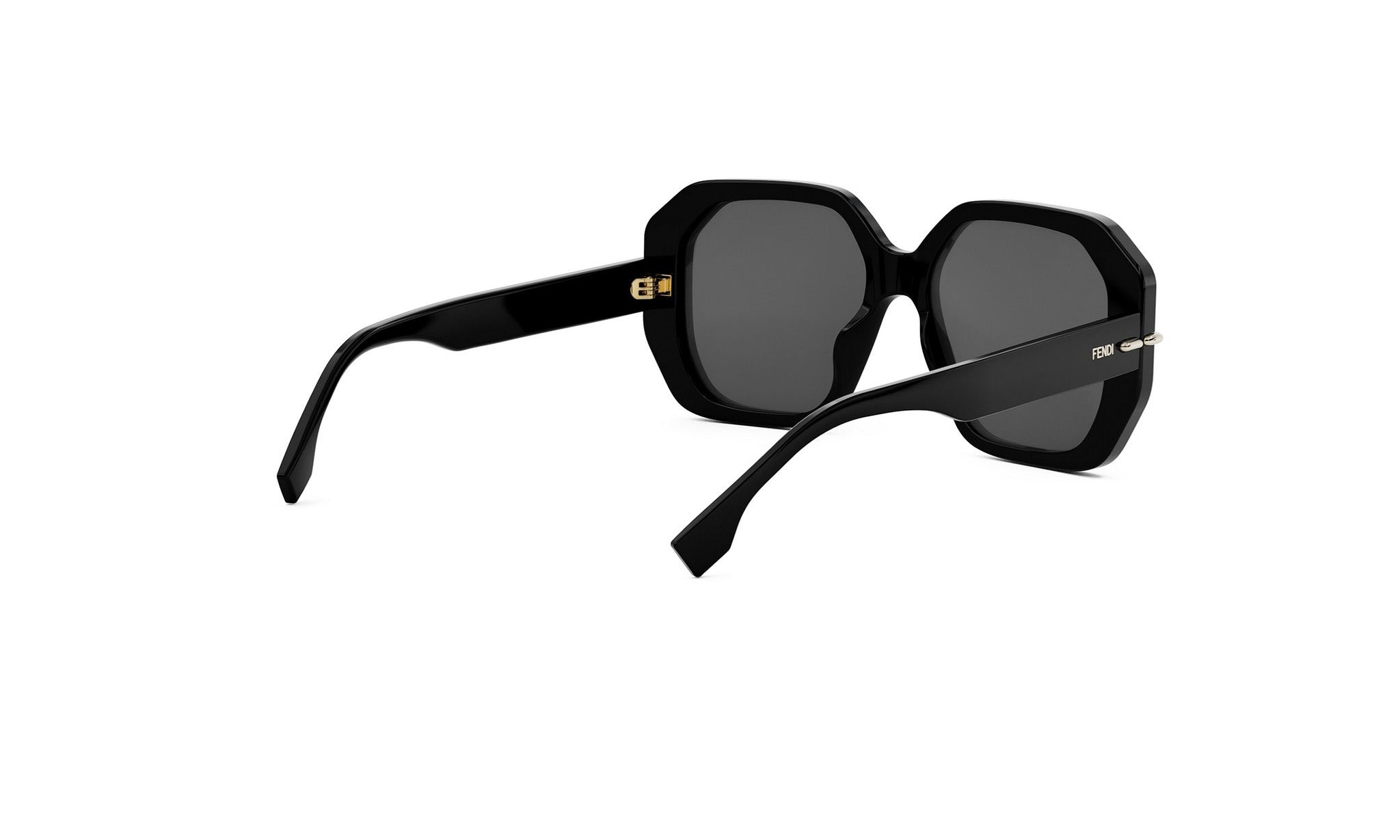 A pair of black-framed sunglasses with a sleek, modern design.