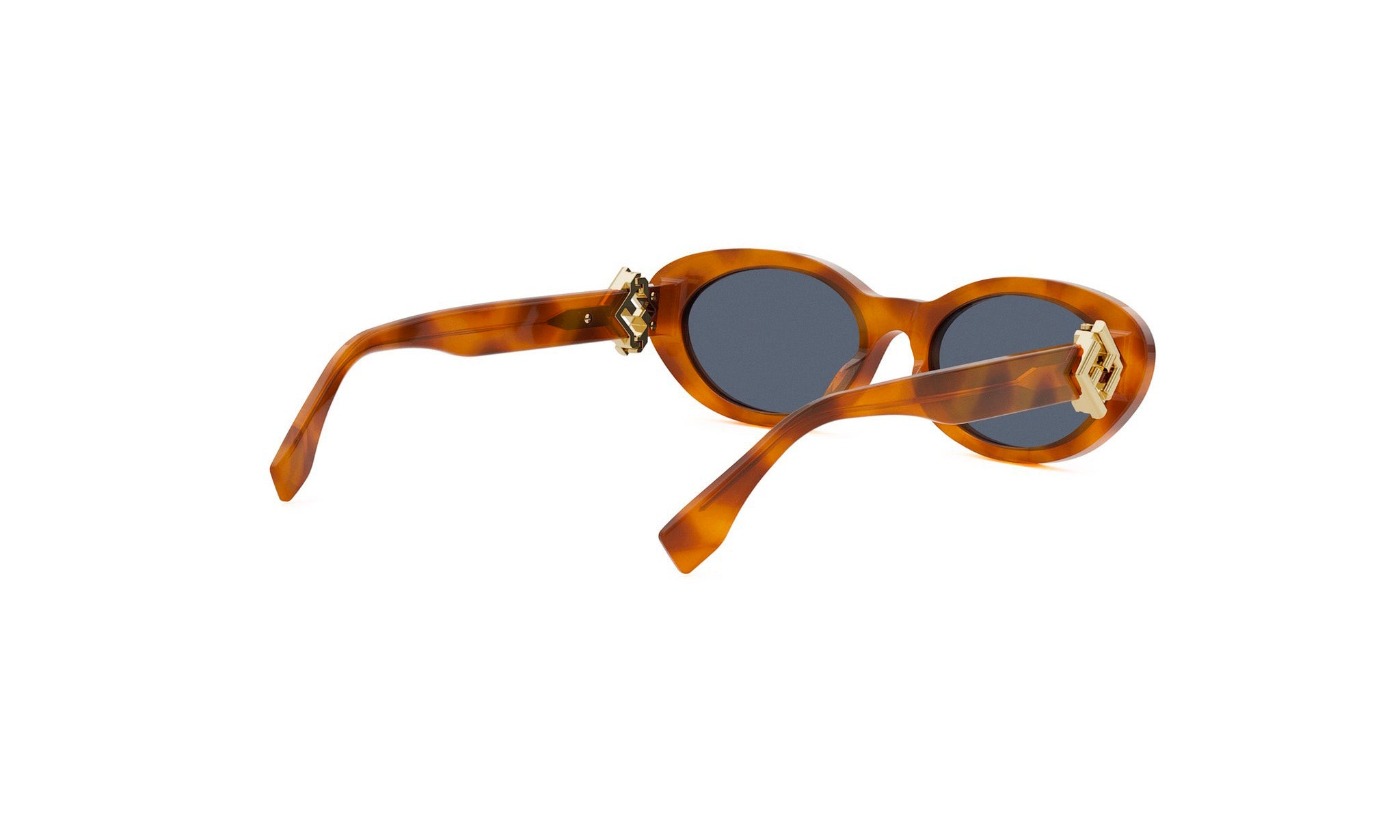 A pair of brown sunglasses with gold accents, featuring dark lenses and a gold-colored frame.