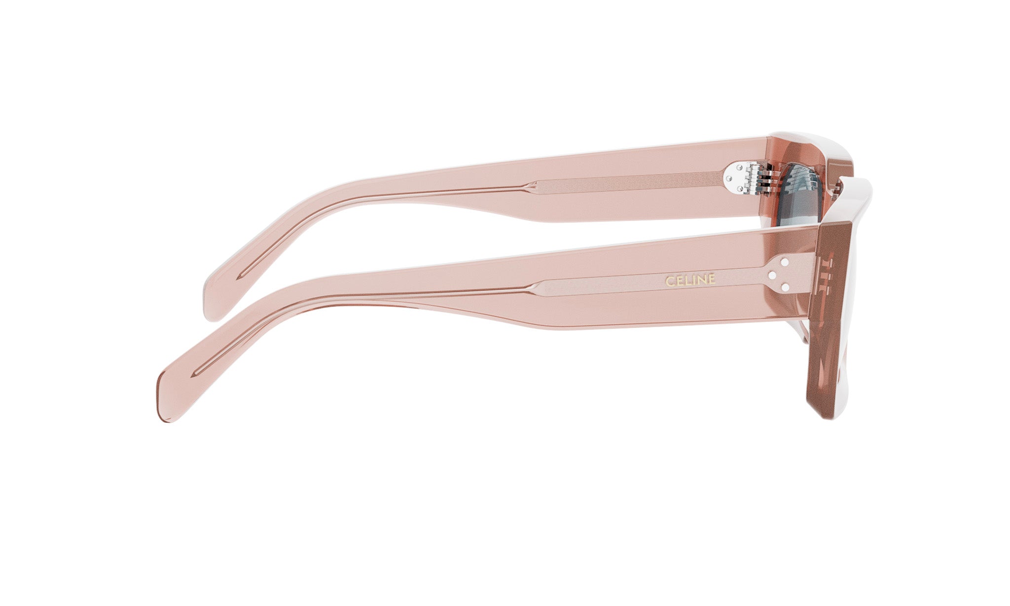 A pair of pink-framed sunglasses with the brand name "Celine" visible on the frame.