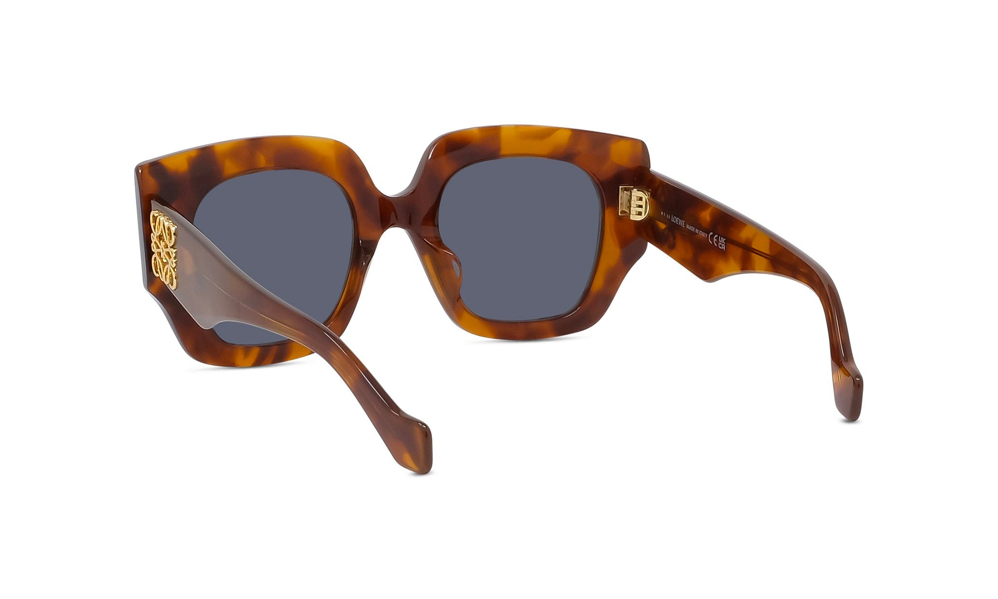 A pair of brown tortoiseshell sunglasses with dark blue lenses.