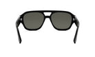 A pair of black sunglasses with dark lenses.