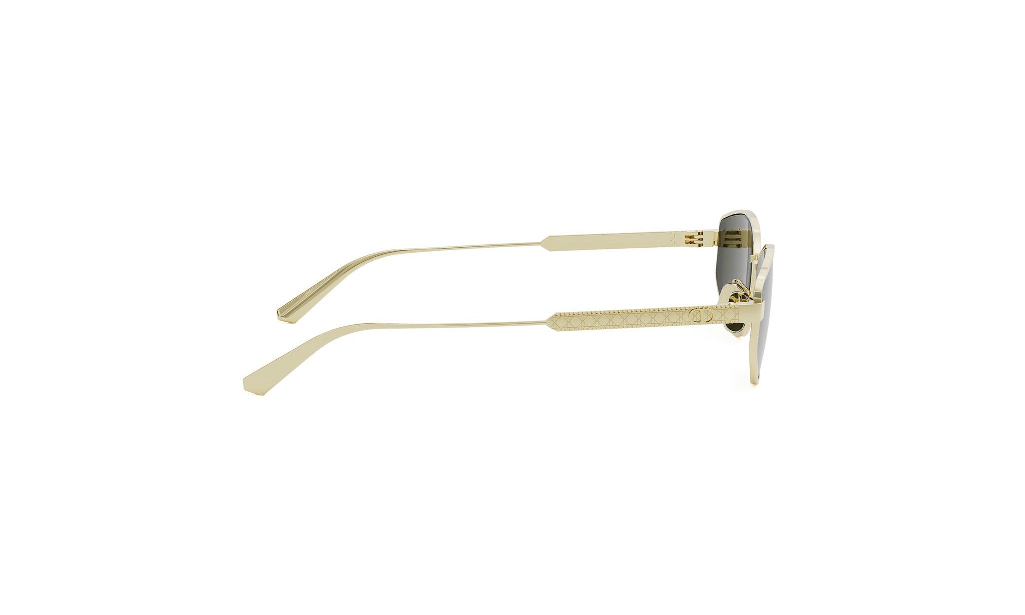 A pair of gold-colored sunglasses with a sleek, modern design.
