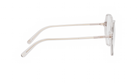 A pair of clear, round-framed glasses with a thin, white frame.