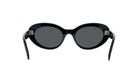 A pair of black, round sunglasses with dark lenses.