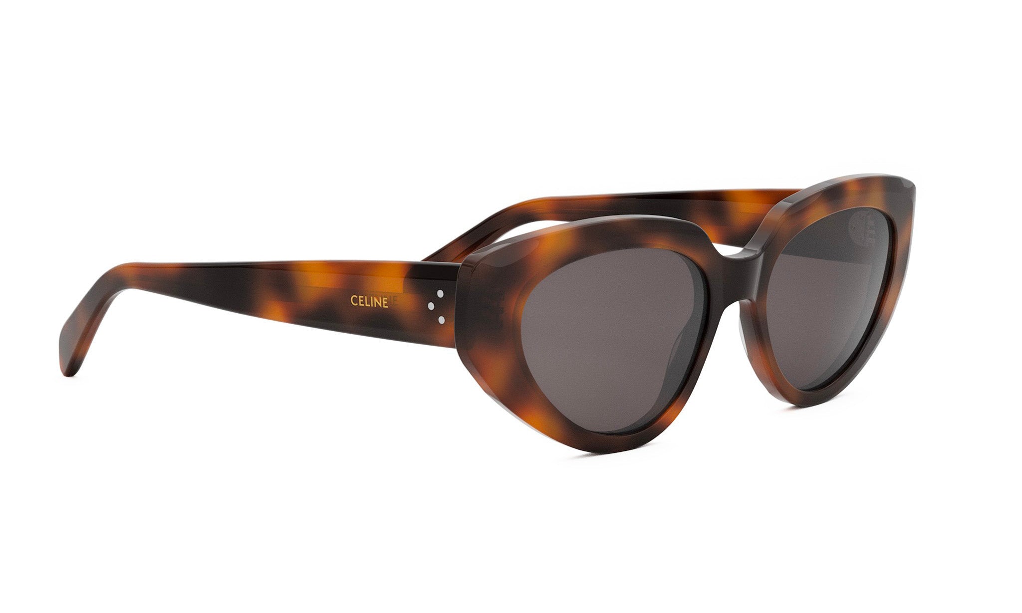 A pair of brown tortoise-shaped sunglasses with a dark frame and dark lenses.