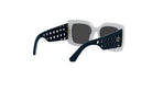A pair of stylish sunglasses with a white frame and black perforated pattern on the sides.