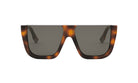 A pair of tortoiseshell sunglasses with dark lenses.