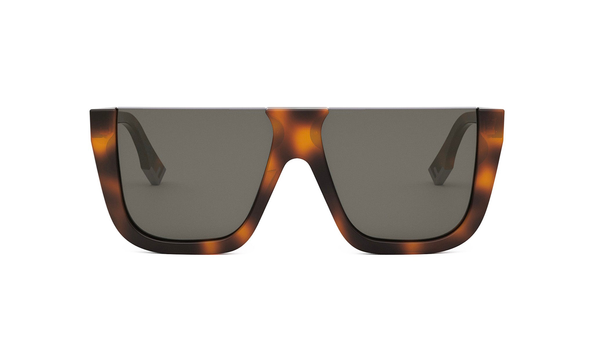 A pair of tortoiseshell sunglasses with dark lenses.