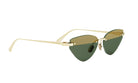 A pair of gold-framed sunglasses with green lenses.