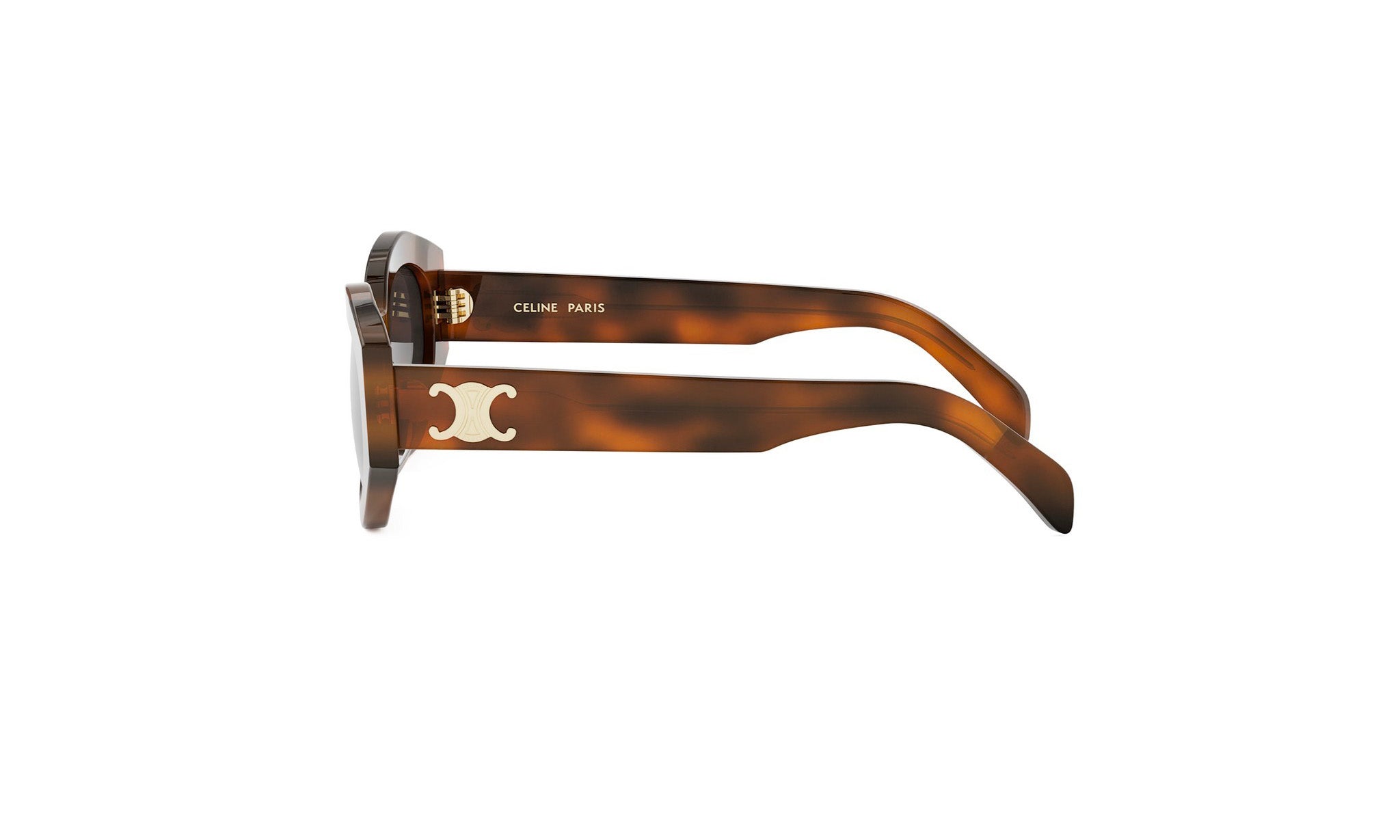 A pair of brown sunglasses with a Celine Paris logo on the frame.