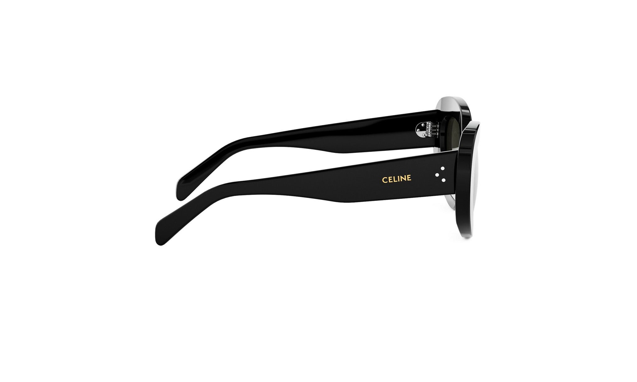 A pair of black sunglasses with the Celine logo on the frame.