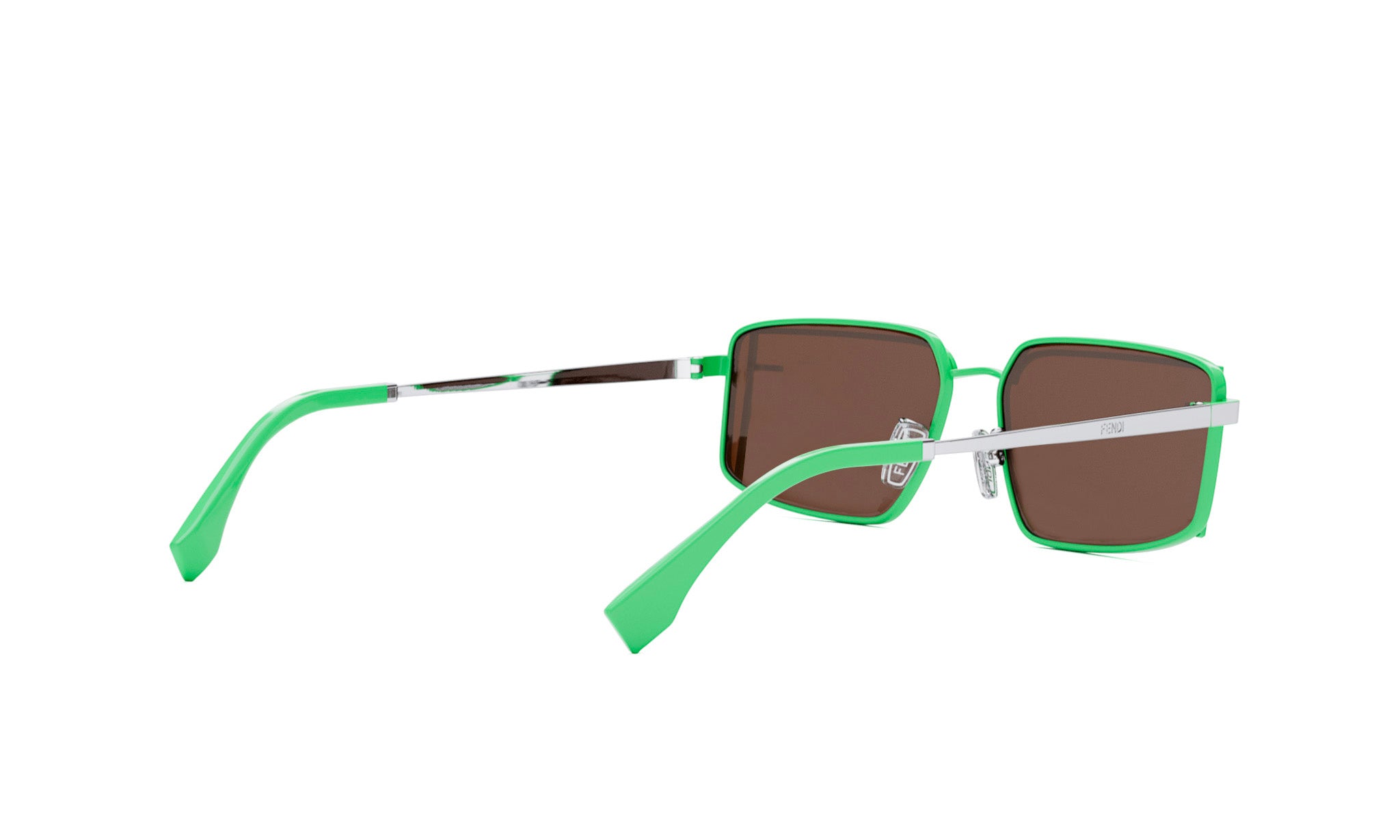 A pair of green-framed sunglasses with brown lenses.