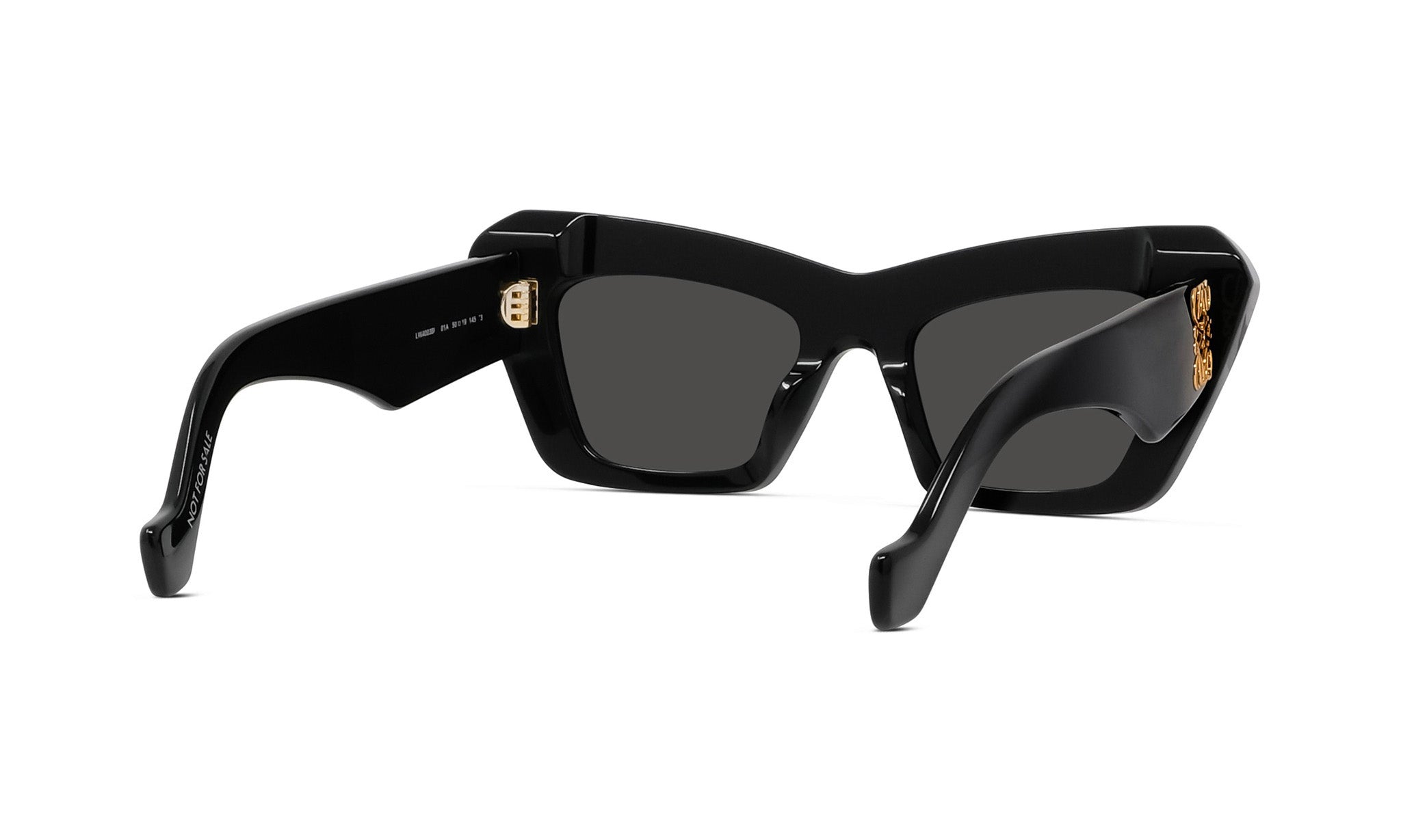 A pair of black cat-eye sunglasses with gold accents.