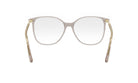 A pair of white-framed glasses with gold-colored arms, displayed against a white background.