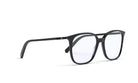 A pair of black-framed glasses with clear lenses is shown against a white background.