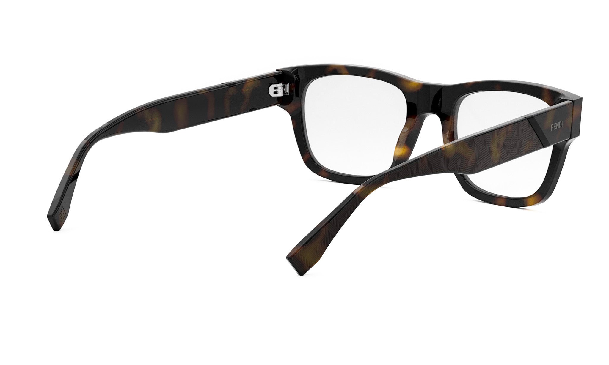 A pair of dark-framed glasses with a tortoiseshell pattern.