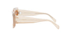 A pair of beige-colored sunglasses with a sleek, modern design.